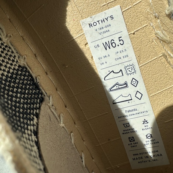 NEW Rothy’s Navy + Off-White Striped Espadrilles, Optional Ankle Ties, sz 6.5 - Picture 6 of 8